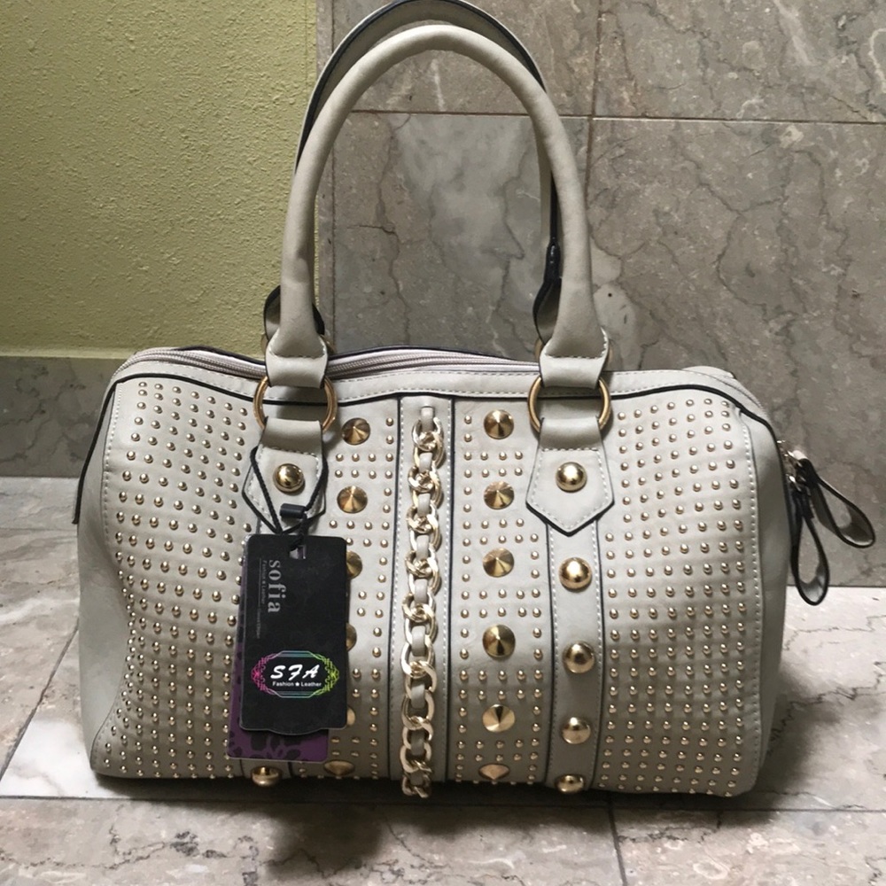 NEW Vegan Leather Gray Handbag w/ Gold hardware